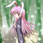  1girl animal_ears baerun female forest lowres nature outdoors pink_hair plant rabbit_ears red_eyes reisen_udongein_inaba skirt solo touhou 