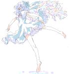  1girl atsumuchi barefoot cirno closed_eyes feet female hair_ribbon hands hisakawa_chin oekaki outstretched_arms ribbon sketch solo spread_arms standing standing_on_one_leg touhou upskirt wings 