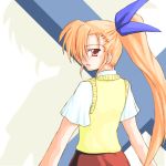  blonde_hair hair_ribbon long_hair lyrical_nanoha mahou_shoujo_lyrical_nanoha mahou_shoujo_lyrical_nanoha_strikers older ponytail ribbon school_uniform serafuku vivio 