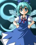  &gt;:) (9) 1girl aqua_hair blue_eyes cirno female hands_on_hips kobanzame short_hair solo touhou wings 