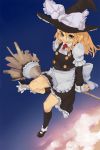  1girl blonde_hair broom broom_riding female fgz flying from_above kirisame_marisa sidesaddle solo touhou 