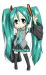  1girl aqua_hair chibi hatsune_miku long_hair solo thigh-highs twintails very_long_hair vocaloid 