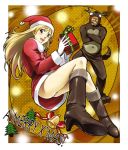  ass blonde_hair blush christmas costume long_hair reindeer santa_costume 