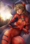  1girl bad_id blue_eyes brown_hair cockpit entry_plug highres miche neon_genesis_evangelion plugsuit realistic solo souryuu_asuka_langley 