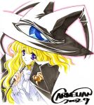  00s 1girl blonde_hair blue_eyes carnelian hat lilith_(yamibou) long_hair looking_at_viewer simple_background solo violet_eyes white_background witch_hat yami_to_boushi_to_hon_no_tabibito 