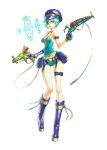  aqua_hair blue_hair boots crosshair gloves gun hips long_legs pink_eyes science_fiction short_hair thigh_gap thighs weapon wide_hips 