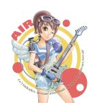  1girl guitar inoue_takako instrument one_eye_closed original solo wings wink 