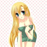  1girl :o blonde_hair blue_eyes blush braid breasts cleavage large_breasts leaning_forward long_hair mint_(summon_night) naked_towel solo summon_night summon_night_4 tamagawa_yukimaru towel 