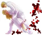  1boy 1girl baccano! blonde_hair blood blood_splatter dancing dress formal full_body hetero jacket ladd_russo long_hair long_sleeves lua_klein pants shoes simple_background suit very_long_hair white white_background white_dress white_jacket white_pants white_shoes 