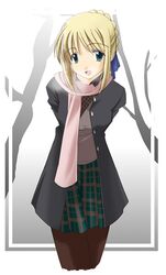  black_legwear blonde_hair fate/stay_night fate_(series) green_eyes pantyhose saber scarf 