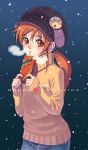  1girl aoi_sora_(pairan) face gift happy_valentine hat holding holding_gift original pairan ponytail snow solo turtleneck twintails valentine 