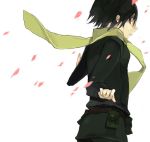  00s 1girl androgynous from_side green_scarf kino kino_no_tabi petals reverse_trap scarf short_hair solo 