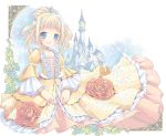  blonde_hair blue_eyes castle cinderella cinderella_(character) dress flower pop rose 