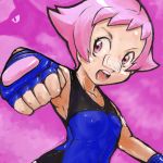  00s 1girl :o bandage bandaid battle clenched_hand fighting gloves gym_leader leotard lowres lucario one-piece_swimsuit open_mouth pink_eyes pink_hair pokemon pokemon_(game) pokemon_dppt punching short_hair solo sumomo_(pokemon) sweat swimsuit tongue training 