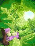  1girl female forest in_tree mystia_lorelei nanami_sano nature scenery sitting sitting_in_tree solo touhou tree 