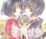  90s angel_flavor artbook bow japanese_clothes kimono murasame_sakura murasame_shion nanase_aoi seraphim_call siblings twins 