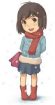  1girl bangs cyprian_chomicki female freckles full_body looking_at_viewer lowres original scarf snow solo standing 
