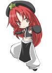  1girl baggy_pants bare_shoulders black_gloves braid female full_body gloves hat hong_meiling immaterial_and_missing_power long_hair midriff miwa_maku pants red_eyes redhead simple_background sleeveless solo star touhou twin_braids white_background 