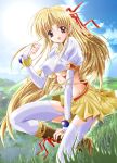  1girl asuka_keisuke blonde_hair breasts lunar_wing shirufana solo thigh-highs 