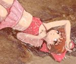  1girl blush bow breasts brown_hair erect_nipples gegege_no_kitarou heika_(heikahp) nekomusume panties pink_bow ribbon small_breasts solo touei underwear wet 