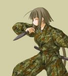 1girl ahoge camouflage kasuga_yukihito knife long_ponytail mahou_sensei_negima! nagase_kaede ninja shuriken solo 