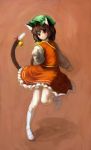  bell binayu brown_hair cat_ears cat_tail chen hat multiple_tails red_eyes short_hair socks tail tail_bell touhou 