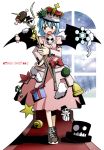  bell blue_hair boned_meat candy_cane christmas crown fang food hand_on_hip jingle_bell kannaduki_hato kannazuki_hato meat merry_christmas remilia_scarlet scepter simple_background skull touhou wings 