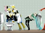  bad_id blonde_hair blue_eyes blue_hair brown_hair detached_sleeves hashimochi hatsune_miku kagamine_len kagamine_rin kaito meiko necktie ribbon short_hair skirt star thigh-highs thighhighs toilet twintails vocaloid 