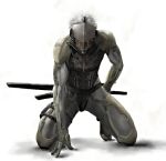  cyborg helmet metal_gear_solid ninja power_armor raiden sheath sheathed sword thigh_strap weapon white_hair 