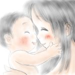  baby black_hair closed_eyes long_hair lowres mother_and_son nude open_mouth original rokuroubuna smile 