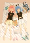  2girls blue_hair closed_eyes computer crossover hayate_no_gotoku! holding_hands kami_nomi_zo_shiru_sekai laptop lying multiple_girls nakagawa_kanon pink_hair shoes shoes_removed short_hair skirt sleeping sneakers suirenji_ruka sunglasses sunglasses_removed taoru 