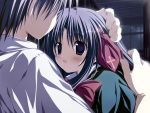  game_cg hair_ribbon hand_on_head hosaka_nanami hug korie_riko petting ribbon terebi_no_kieta_hi 