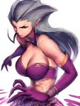  breasts choker elbow_gloves gloves humio large_breasts long_hair pointy_ears purple_eyes silver_hair skirt violet_eyes 