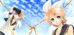  bad_id blonde_hair blue_eyes detached_sleeves hair_ornament hairclip headphones kagamine_len kagamine_rin ribbon short_hair siblings sky tamara twins vocaloid 