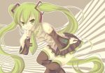  green_eyes green_hair hatsune_miku long_hair necktie skirt thigh-highs thighhighs twintails very_long_hair vocaloid yamada_konayuki 