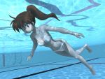  bikini brown_hair green_eyes long_hair masuki original ponytail pool swimming swimsuit underwater 