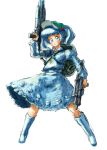  bag binayu blue_eyes blue_hair gun hat kawashiro_nitori key touhou weapon 
