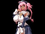  breasts dark_skin detached_sleeves erect_nipples game_cg green_eyes hairband huge_breasts kei_(bekei) kei_(pixiv14657) kureisu_maya large_breasts long_hair mahya maid pink_hair shiawase_na_ohimesama shiawase_no_ohime_sama simple_background smile solo turtleneck twintails 