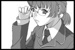  glasses monochrome necktie ponytail yasohachi_ryou 