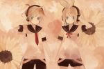  hand_holding hand_on_headphones headphones highres holding_hands kagamine_len kagamine_rin mitsuki_mouse siblings twins vocaloid 