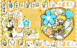  blonde_hair chibi detached_sleeves flower food fruit hashimochi kagamine_len male short_hair translation_request vocaloid wallpaper 