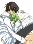  c.c. cc closed_eyes code_geass creayus dreaming food green_hair hug lelouch_lamperouge pizza purple_hair sleeping 