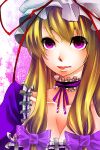  bad_id blonde_hair bow hat lips purple_eyes touhou yakumo_yukari yutazou 