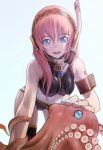  blue_eyes jpy leaning_forward long_hair megurine_luka nail_polish octopus pink_hair snorkel swimsuit thighhighs vocaloid wet 
