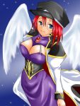  breasts cleavage forte_stollen galaxy_angel hat military_uniform monocle red_hair redhead short_hair uniform wings 