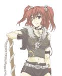  alternate_costume casual chain choker contemporary glove gloves hair_bobbles hair_ornament hotpants maou onozuka_komachi red_eyes red_hair short_shorts shorts skull skull_hair_ornament solo touhou 