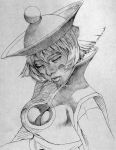  bengus blush_stickers breasts capcom cleavage cleavage_cutout closed_eyes crmk darkstalkers graphite_(medium) hat high_collar hsien-ko jiangshi lei_lei lips monochrome portrait short_hair sketch solo traditional_media vampire_(game) 