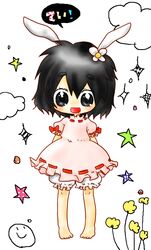  bad_id barefoot black_eyes black_hair bunny_ears chibi highres inaba_tewi rabbit_ears saitou_takana short_hair touhou 