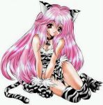  animal_ears bell cat_ears cat_gloves catgirl choker long_hair pink_hair red_eyes sitting smile thigh-highs 