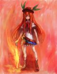  binayu food fruit hat hinanawi_tenshi long_hair peach player_2 red_eyes red_hair redhead sword sword_of_hisou touhou weapon 